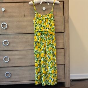 Retrolicious Yellow Lemon Print Midi Dress